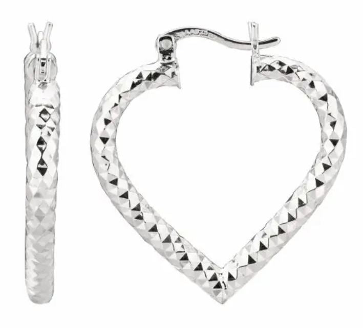 Diamond Cut Heart Hoop Earrings