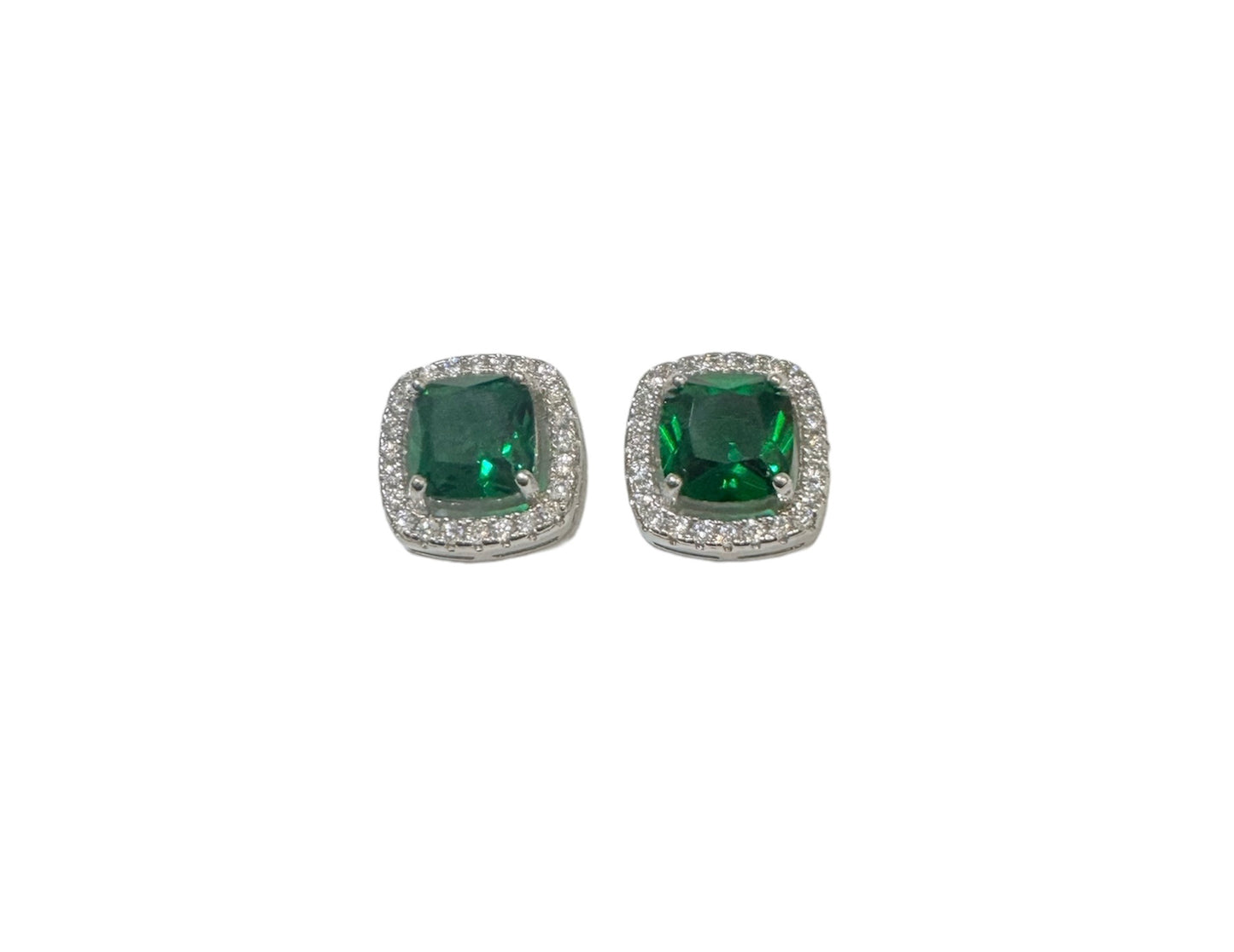 Green Emerald & Zirconia Sterling Silver Earrings