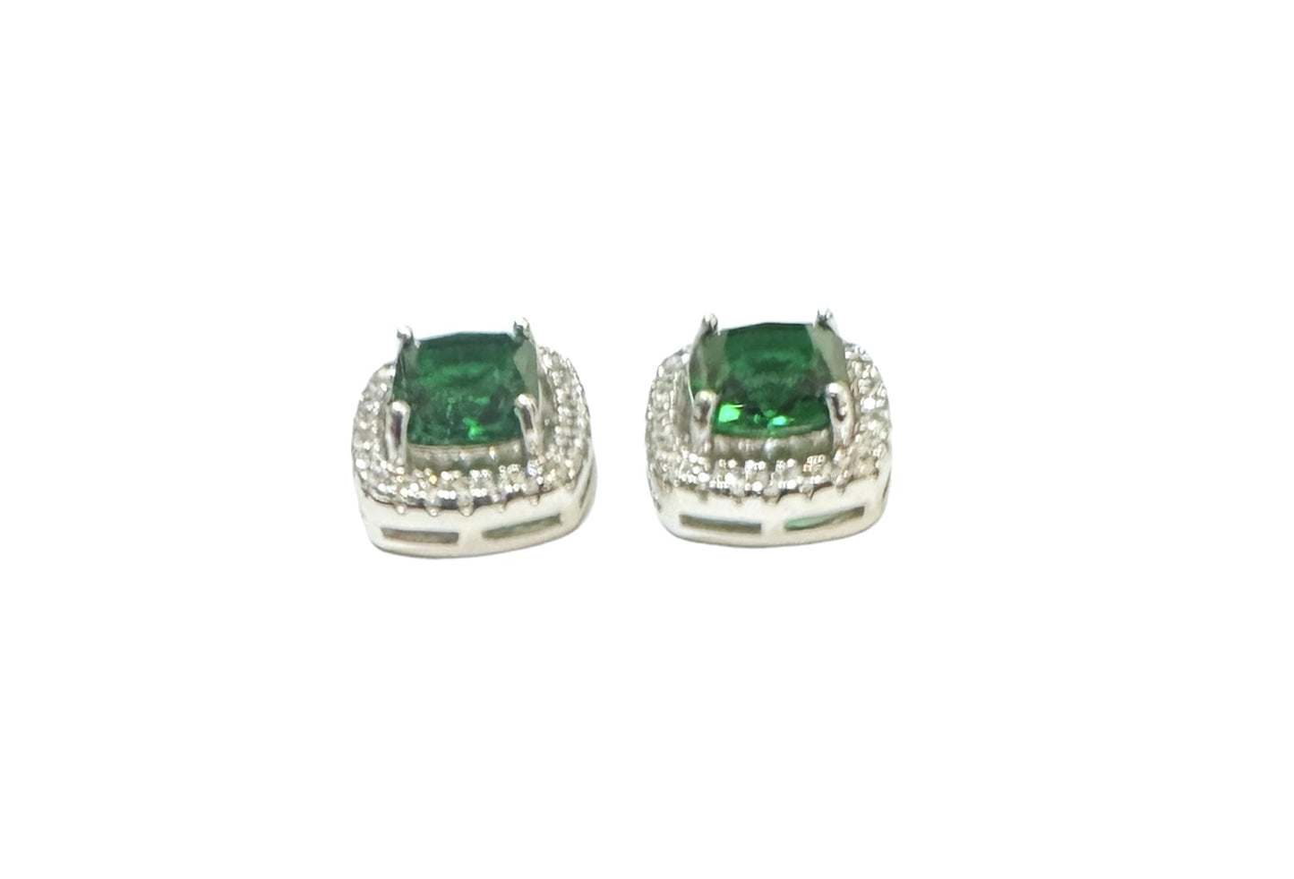 Green Emerald & Zirconia Sterling Silver Earrings