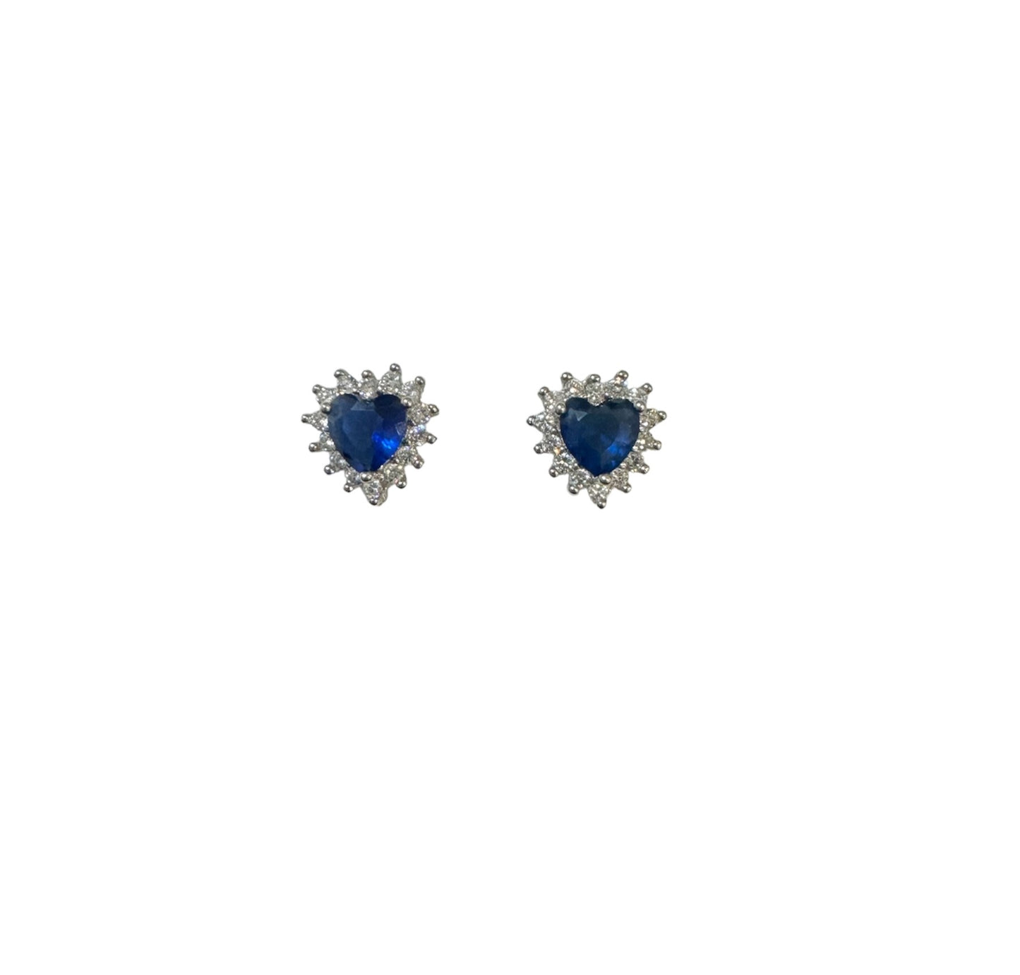 Heart Sapphire and Zirconia Sterling Silver Earings