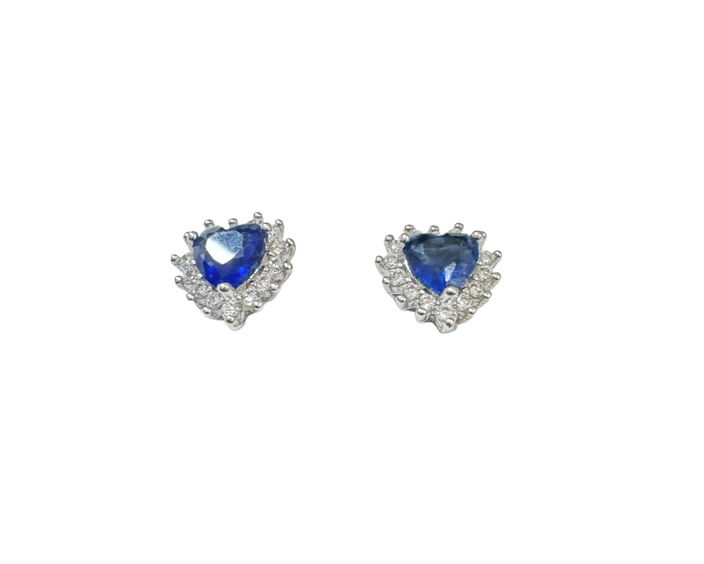 Heart Sapphire and Zirconia Sterling Silver Earings