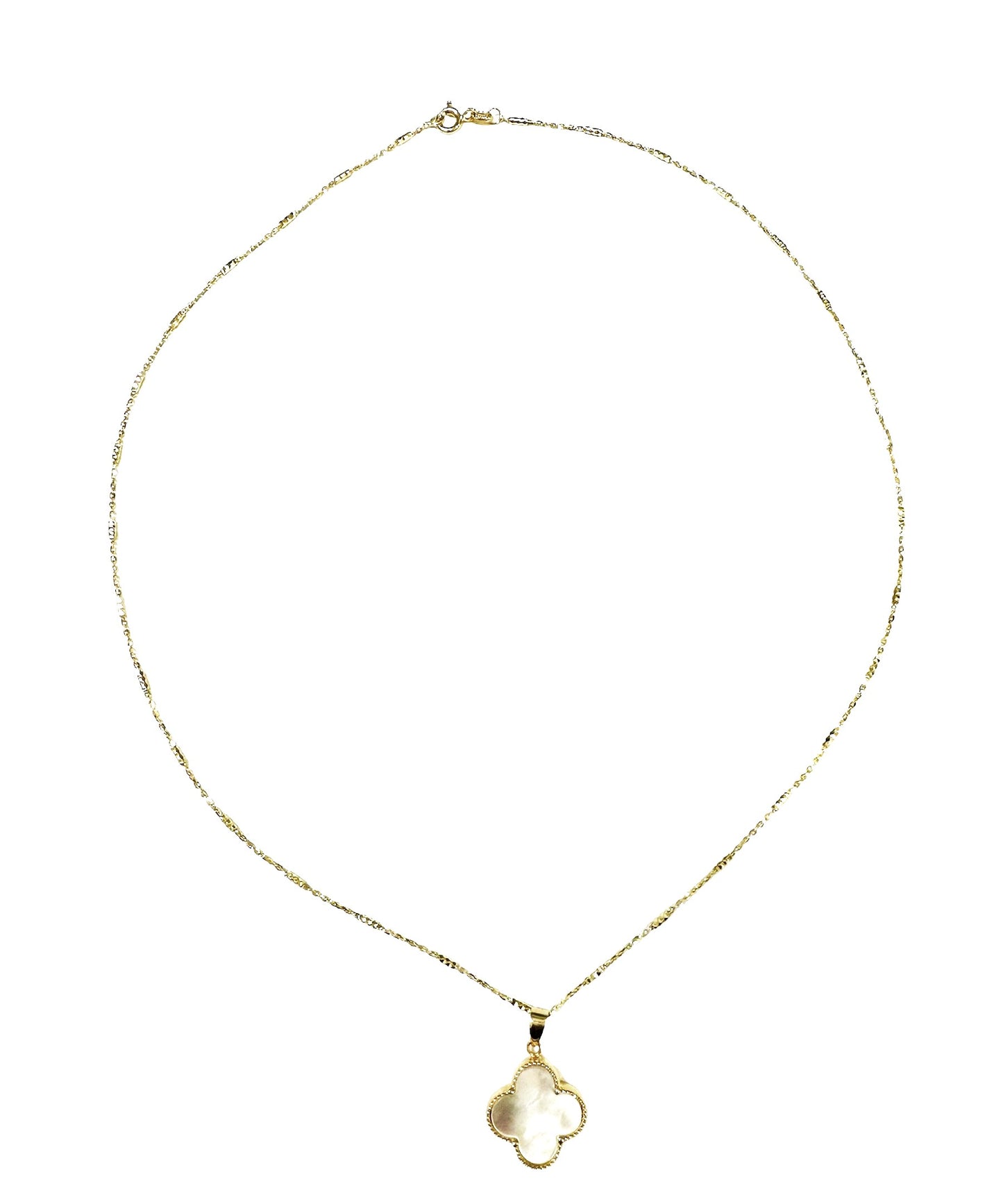 Four Leaf Clover White 14k Gold Necklace