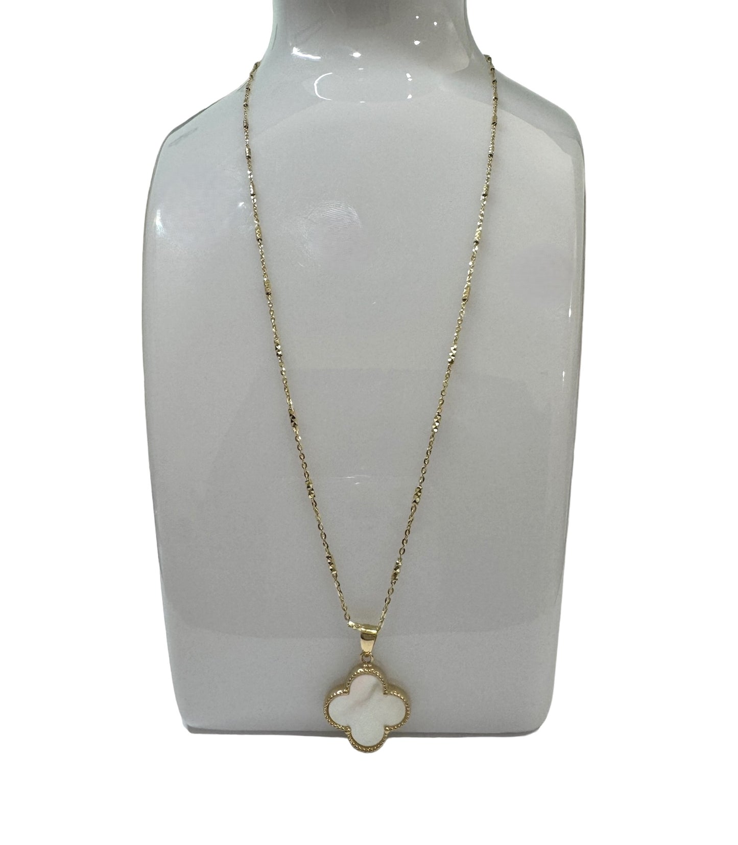 Four Leaf Clover White 14k Gold Necklace