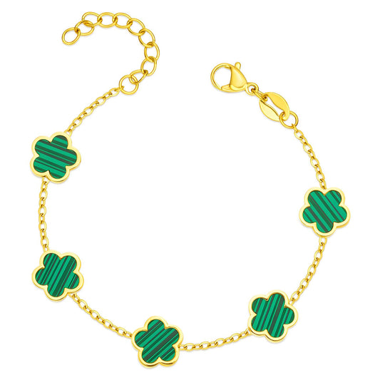 18K Gold Plated Green Flowers Bracelet