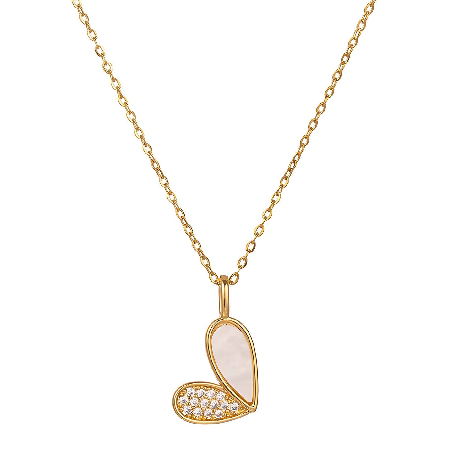 18k Gold Plated Half White Heart Necklace