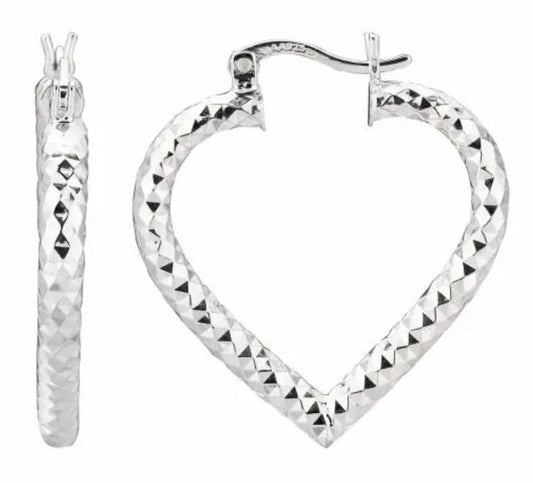 Diamond Cut Heart Hoop Earrings