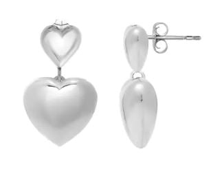 Double Heart Drop Solid Earrings Sterling Silver