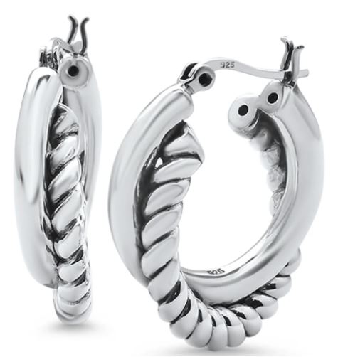 Twisted Hoop Huggie Sterling Silver Earrings