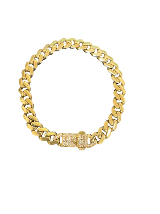 Gourmette Bracelet 14k Gold with Zirconia