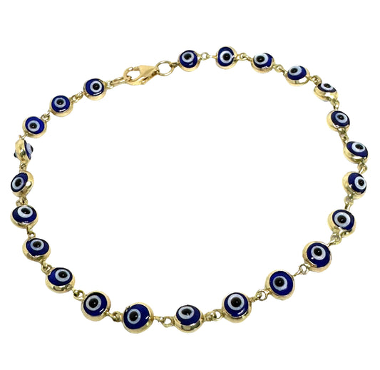 Evil Eye Smaller 14K Gold Blue Bracelet