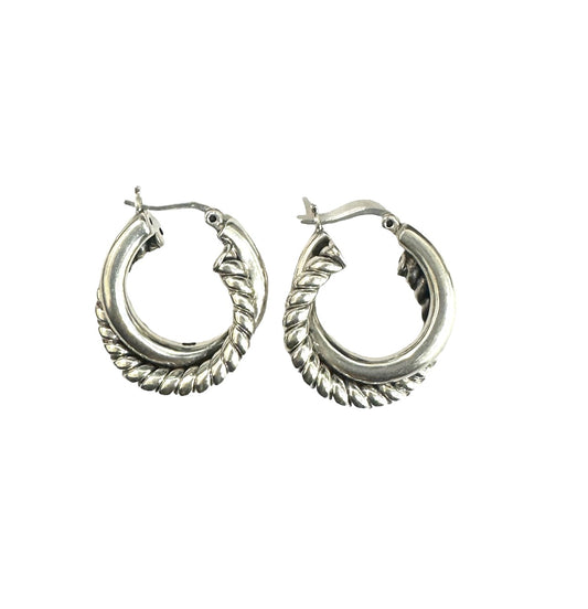 Twisted Hoop Huggie Sterling Silver Earrings