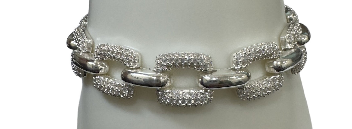 Sterling Silver Link with Zirconia Bracelet