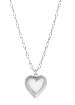 Puffed Heart Pendant Necklace Sterling Silver